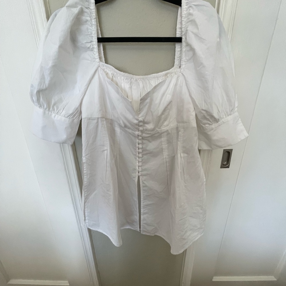 Anthropologie square neck puff sleeve tunic blouse